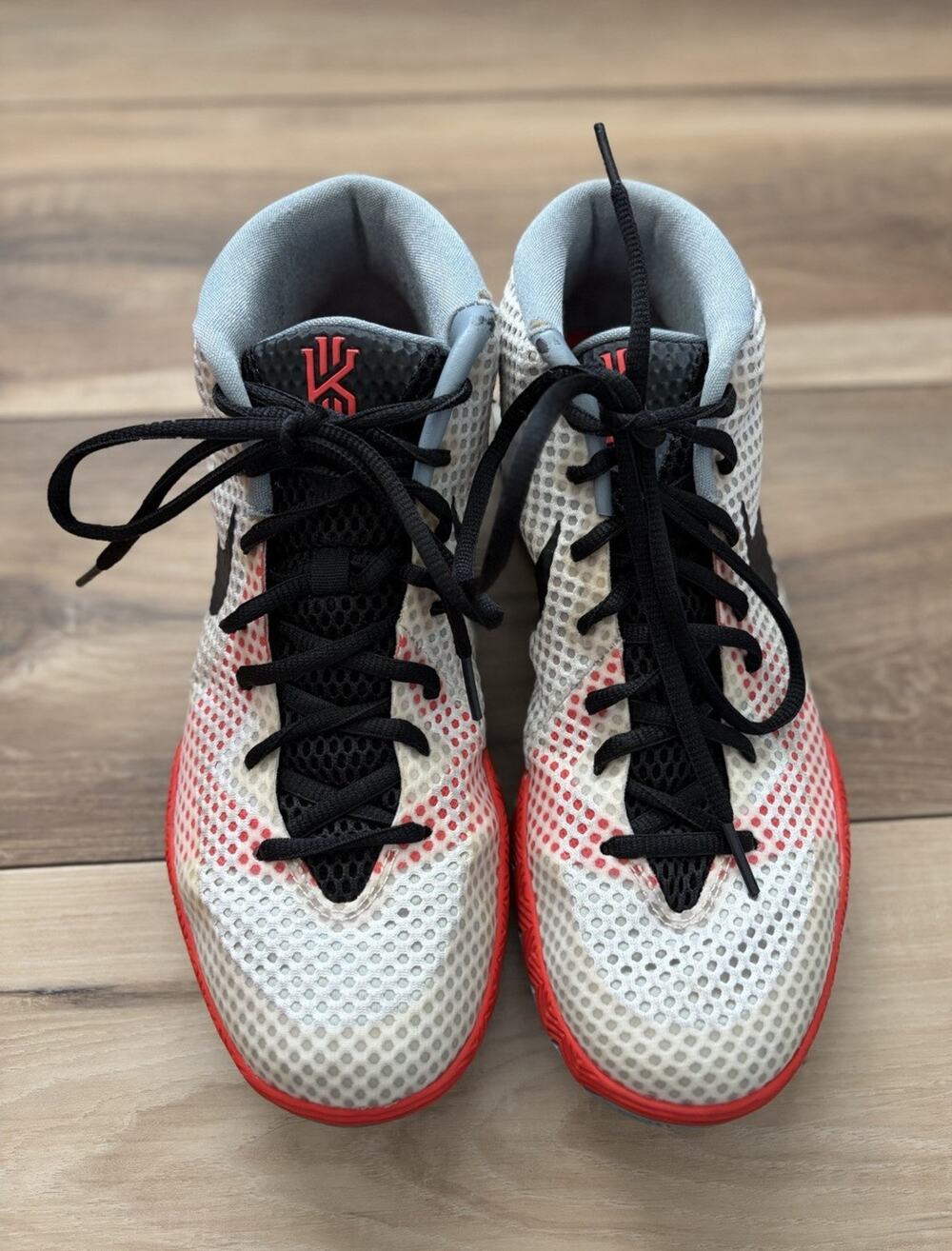 Nike Kyrie 1 “Home” Infrared Basketball Shoes White Red Black Mesh High Top 8.5